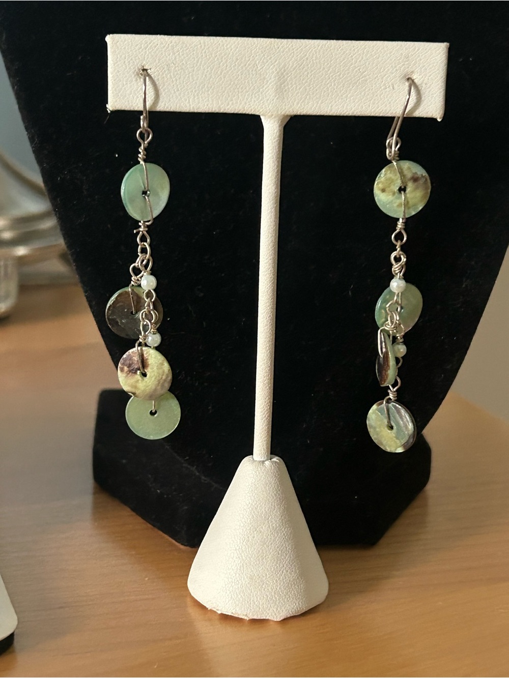 Shell Buttons and Pearls Dangle Earrings